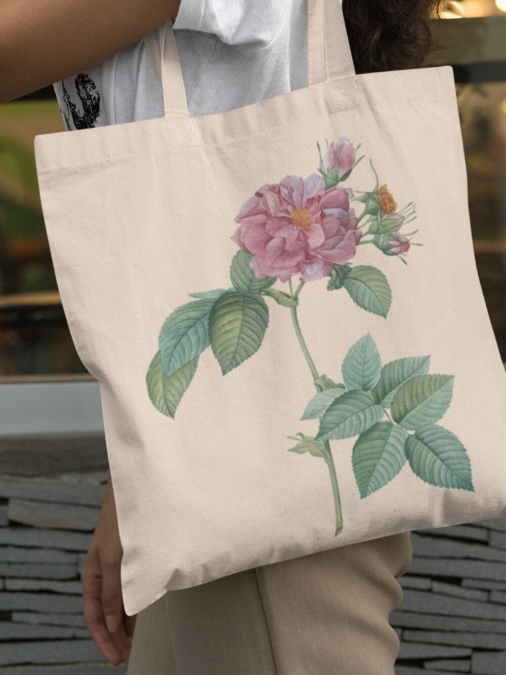 Frankfort Rose Vintage Floral Print Graphic Canvas Tote Bag